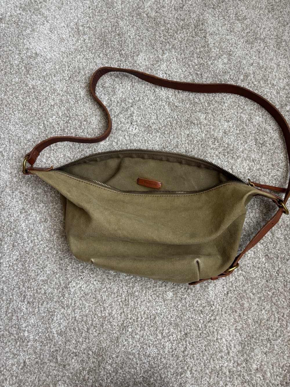 Madewell Canvas Crossbody Bag with Leather Strap - Olive Green
